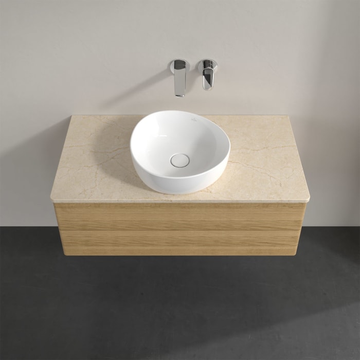 Villeroy & Boch Antao Waschbeckenunterschrank, 100 x 19 cm, 2 Auszüge, Fronten mit Struktur, ohne Hahnloch