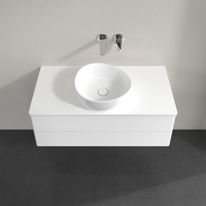 Villeroy & Boch Antao Waschbeckenunterschrank, 100 x 19 cm, 2 Auszüge, Fronten mit Struktur, mit Hahnloch