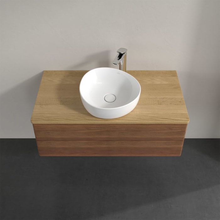 Villeroy & Boch Antao Waschbeckenunterschrank, 100 x 19 cm, 2 Auszüge, Fronten mit Struktur, mit Hahnloch