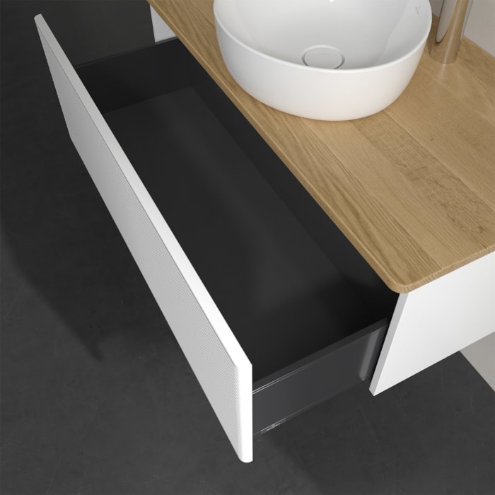 Villeroy & Boch Antao Waschbeckenunterschrank, 100 x 36 cm, 1 Auszug, Front mit Struktur, mit Hahnloch