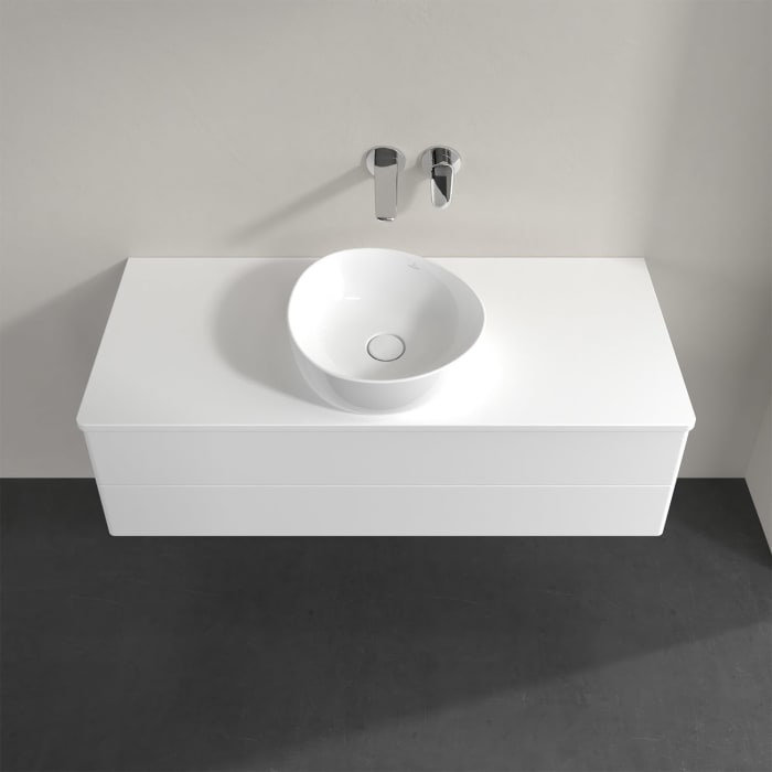 Villeroy & Boch Antao Waschbeckenunterschrank, 120 x 19 cm, 2 Auszüge, Fronten ohne Struktur, ohne Hahnloch, für Waschtisch mittig