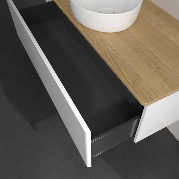 Villeroy & Boch Antao Waschbeckenunterschrank, 120 x 36 cm, 1 Auszug, Front ohne Struktur, ohne Hahnloch, für Waschtisch mittig