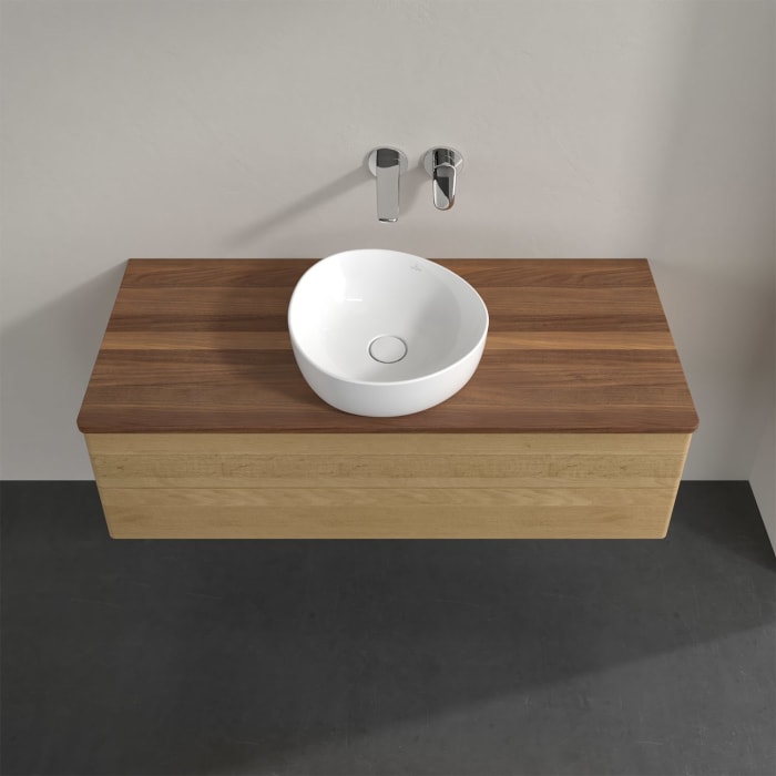 Villeroy & Boch Antao Waschbeckenunterschrank, 120 x 19 cm, 2 Auszüge, Fronten ohne Struktur, ohne Hahnloch, für Waschtisch mittig