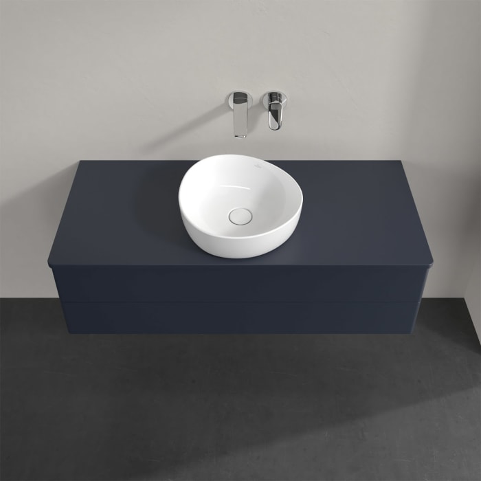 Villeroy & Boch Antao Waschbeckenunterschrank, 120 x 19 cm, 2 Auszüge, Fronten ohne Struktur, mit Hahnloch, für Waschtisch mittig