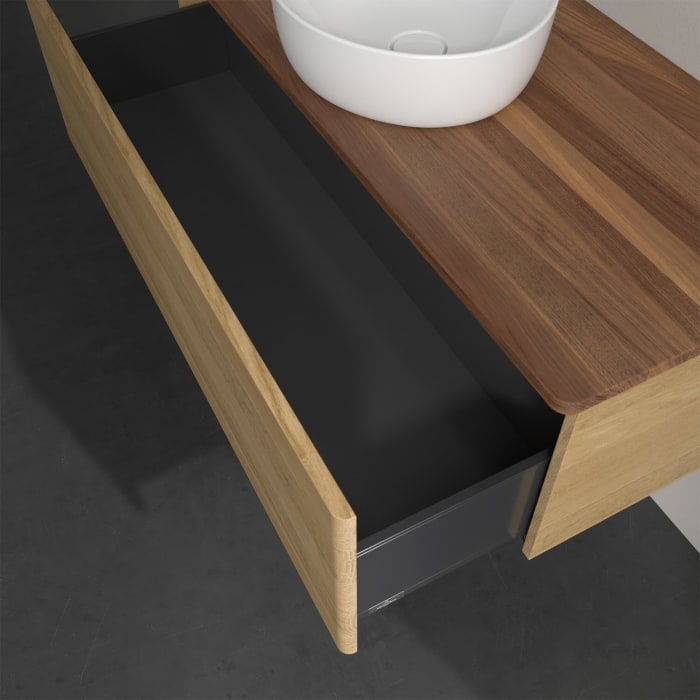 Villeroy & Boch Antao Waschbeckenunterschrank, 120 x 36 cm, 1 Auszug, Front ohne Struktur, ohne Hahnloch, für Waschtisch mittig