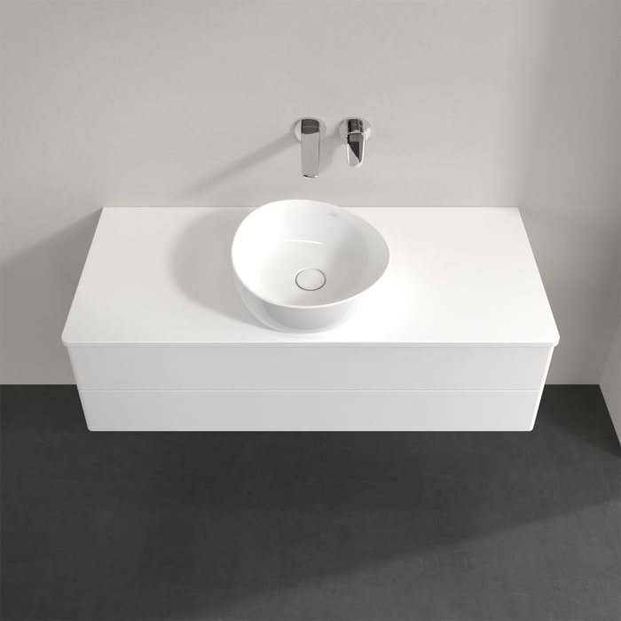 Villeroy & Boch Antao Waschbeckenunterschrank, 120 x 19 cm, 2 Auszüge, Fronten ohne Struktur, mit Hahnloch, für Waschtisch mittig