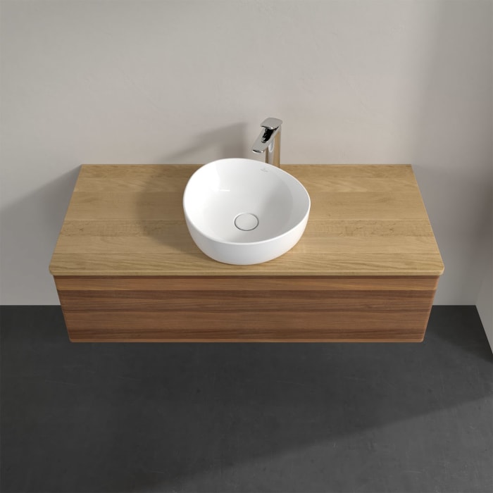 Villeroy & Boch Antao Waschbeckenunterschrank, 120 x 19 cm, 2 Auszüge, Fronten ohne Struktur, mit Hahnloch, für Waschtisch mittig