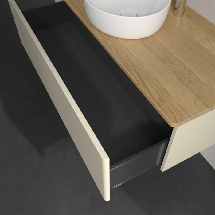 Villeroy & Boch Antao Waschbeckenunterschrank, 120 x 36 cm, 1 Auszug, Front ohne Struktur, mit Hahnloch, für Waschtisch mittig