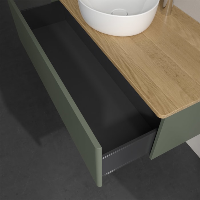 Villeroy & Boch Antao Waschbeckenunterschrank, 120 x 36 cm, 1 Auszug, Front ohne Struktur, mit Hahnloch, für Waschtisch mittig