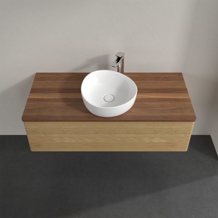 Villeroy & Boch Antao Waschbeckenunterschrank, 120 x 19 cm, 2 Auszüge, Fronten ohne Struktur, mit Hahnloch, für Waschtisch mittig