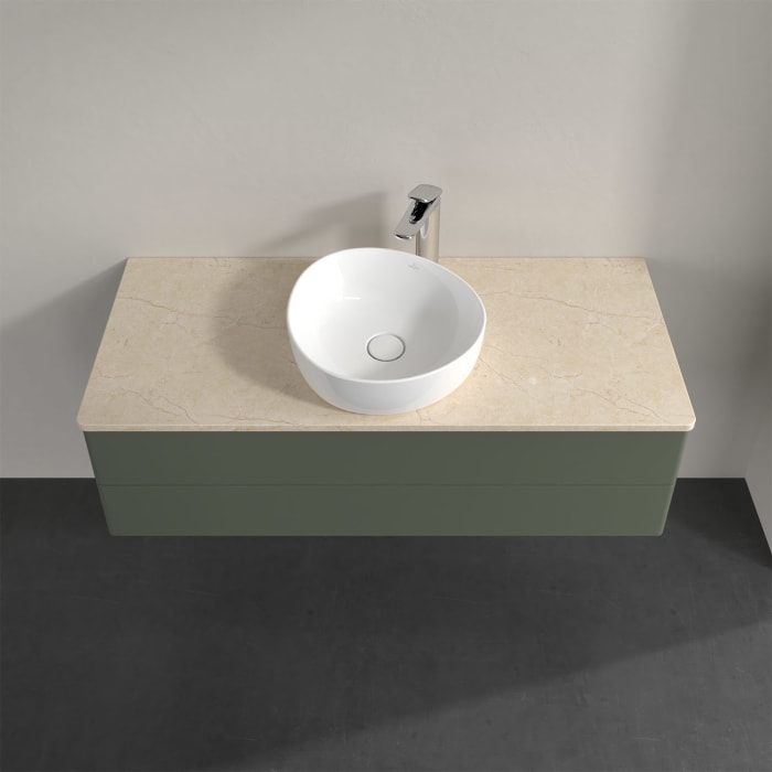 Villeroy & Boch Antao Waschbeckenunterschrank, 120 x 19 cm, 2 Auszüge, Fronten ohne Struktur, mit Hahnloch, für Waschtisch mittig