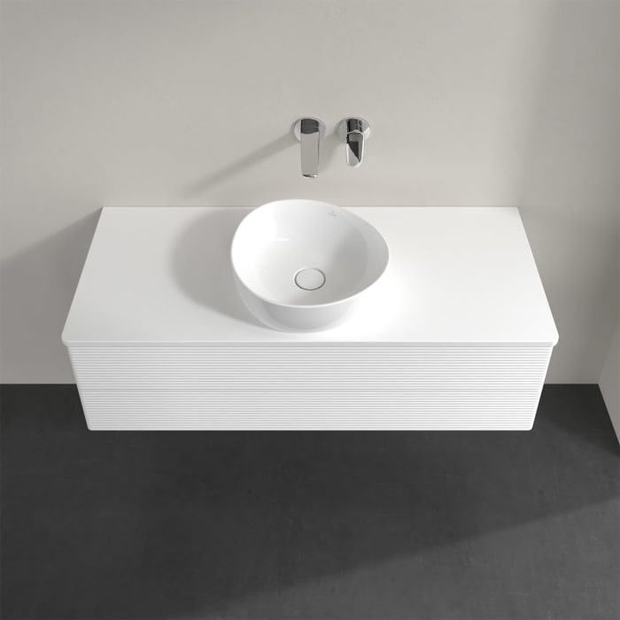 Villeroy & Boch Antao Waschbeckenunterschrank, 120 x 19 cm, 2 Auszüge, Fronten mit Struktur, ohne Hahnloch, für Waschtisch mittig