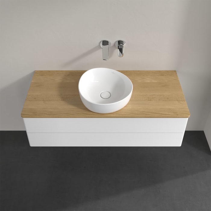 Villeroy & Boch Antao Waschbeckenunterschrank, 120 x 19 cm, 2 Auszüge, Fronten mit Struktur, ohne Hahnloch, für Waschtisch mittig