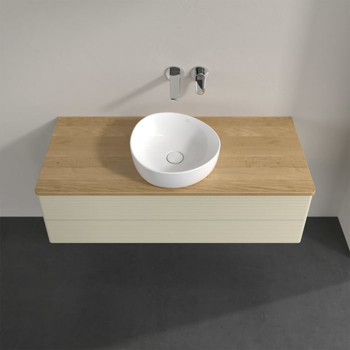 Villeroy & Boch Antao Waschbeckenunterschrank, 120 x 19 cm, 2 Auszüge, Fronten mit Struktur, ohne Hahnloch, für Waschtisch mittig