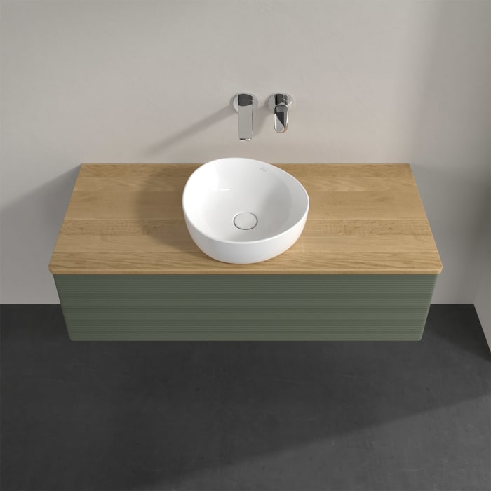 Villeroy & Boch Antao Waschbeckenunterschrank, 120 x 19 cm, 2 Auszüge, Fronten mit Struktur, ohne Hahnloch, für Waschtisch mittig