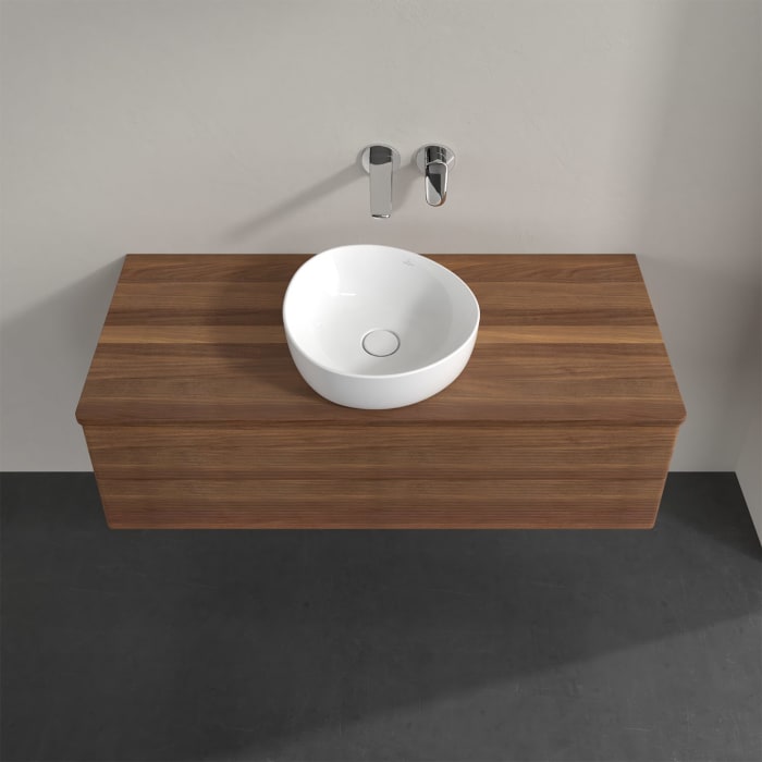 Villeroy & Boch Antao Waschbeckenunterschrank, 120 x 19 cm, 2 Auszüge, Fronten mit Struktur, ohne Hahnloch, für Waschtisch mittig