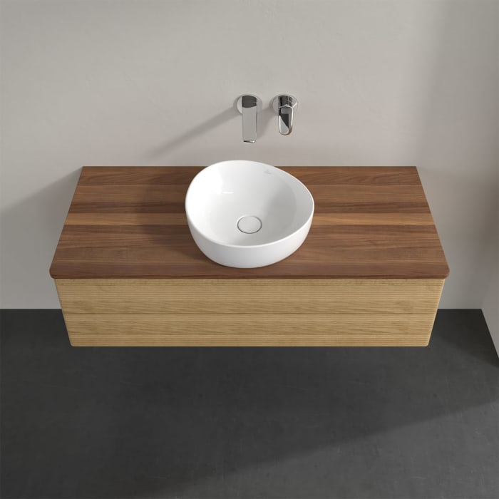 Villeroy & Boch Antao Waschbeckenunterschrank, 120 x 19 cm, 2 Auszüge, Fronten mit Struktur, ohne Hahnloch, für Waschtisch mittig