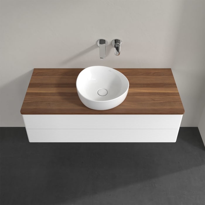 Villeroy & Boch Antao Waschbeckenunterschrank, 120 x 19 cm, 2 Auszüge, Fronten mit Struktur, ohne Hahnloch, für Waschtisch mittig