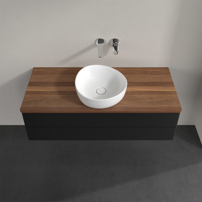 Villeroy & Boch Antao Waschbeckenunterschrank, 120 x 19 cm, 2 Auszüge, Fronten mit Struktur, ohne Hahnloch, für Waschtisch mittig