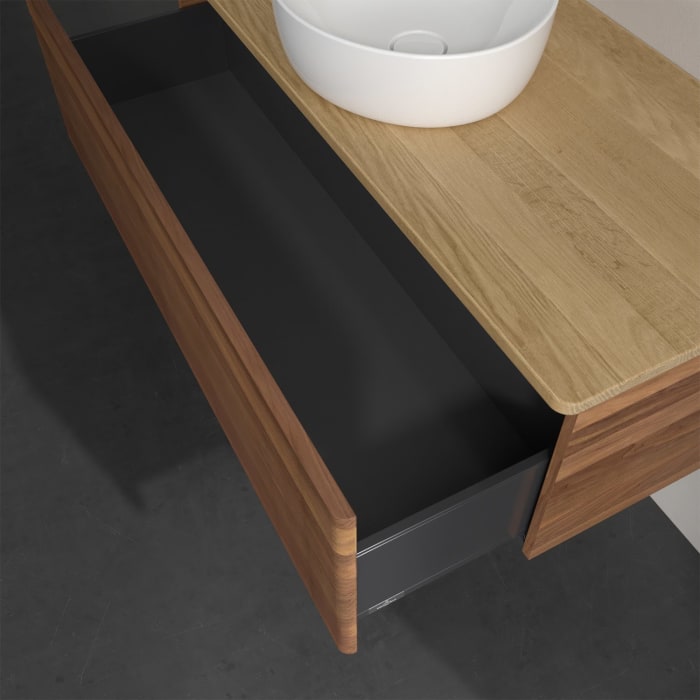 Villeroy & Boch Antao Waschbeckenunterschrank, 120 x 36 cm, 1 Auszug, Front mit Struktur, ohne Hahnloch, für Waschtisch mittig