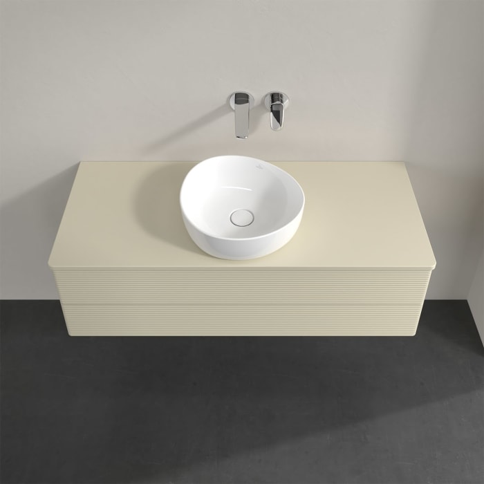 Villeroy & Boch Antao Waschbeckenunterschrank, 120 x 19 cm, 2 Auszüge, Fronten mit Struktur, mit Hahnloch, für Waschtisch mittig
