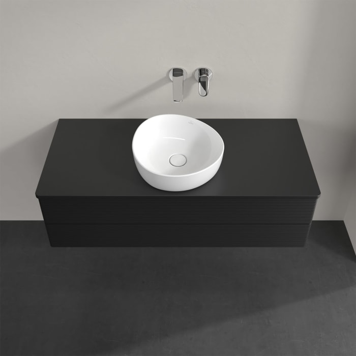 Villeroy & Boch Antao Waschbeckenunterschrank, 120 x 19 cm, 2 Auszüge, Fronten mit Struktur, mit Hahnloch, für Waschtisch mittig