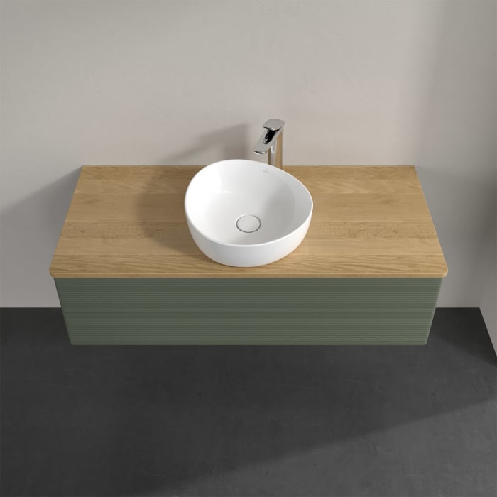 Villeroy & Boch Antao Waschbeckenunterschrank, 120 x 19 cm, 2 Auszüge, Fronten mit Struktur, mit Hahnloch, für Waschtisch mittig