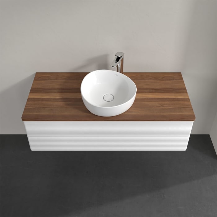 Villeroy & Boch Antao Waschbeckenunterschrank, 120 x 19 cm, 2 Auszüge, Fronten mit Struktur, mit Hahnloch, für Waschtisch mittig