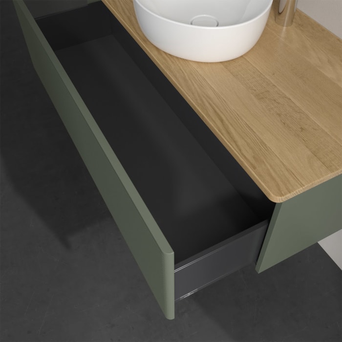 Villeroy & Boch Antao Waschbeckenunterschrank, 120 x 36 cm, 1 Auszug, Front mit Struktur, mit Hahnloch, für Waschtisch mittig