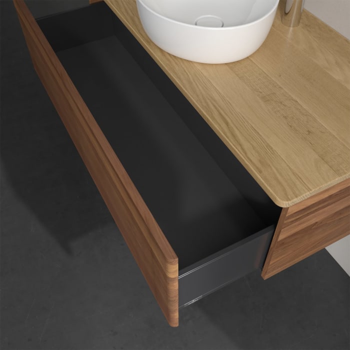 Villeroy & Boch Antao Waschbeckenunterschrank, 120 x 36 cm, 1 Auszug, Front mit Struktur, mit Hahnloch, für Waschtisch mittig