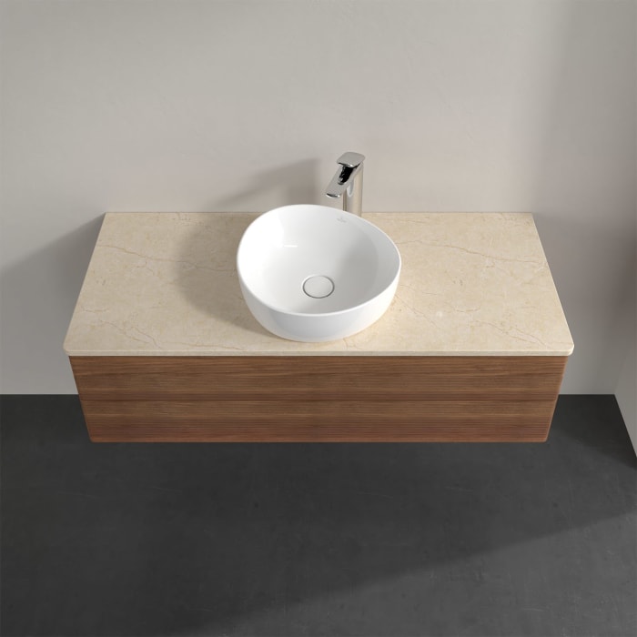 Villeroy & Boch Antao Waschbeckenunterschrank, 120 x 19 cm, 2 Auszüge, Fronten mit Struktur, mit Hahnloch, für Waschtisch mittig