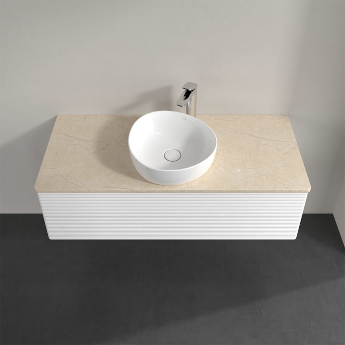 Villeroy & Boch Antao Waschbeckenunterschrank, 120 x 19 cm, 2 Auszüge, Fronten mit Struktur, mit Hahnloch, für Waschtisch mittig