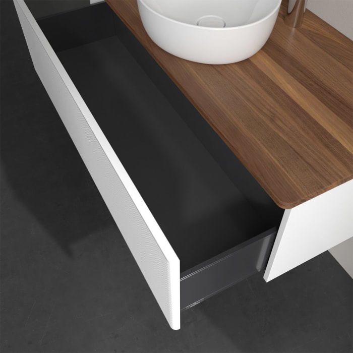 Villeroy & Boch Antao Waschbeckenunterschrank, 120 x 36 cm, 1 Auszug, Front mit Struktur, mit Hahnloch, für Waschtisch mittig