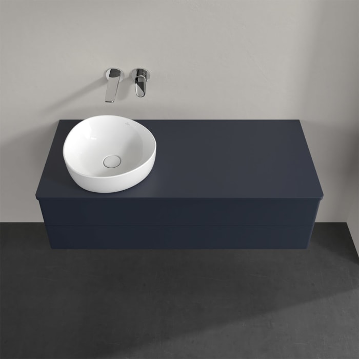 Villeroy & Boch Antao Waschbeckenunterschrank, 120 x 19 cm, 2 Auszüge, Fronten ohne Struktur, ohne Hahnloch, für Waschtisch links