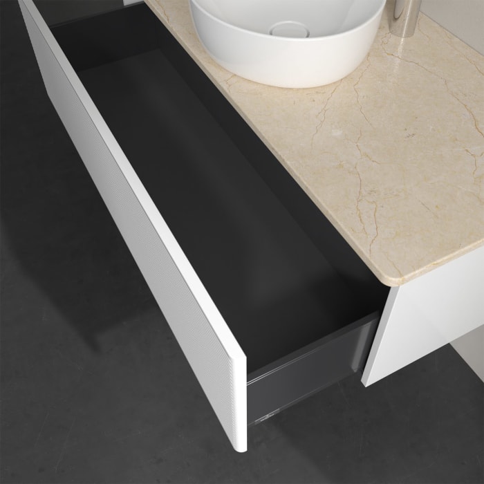 Villeroy & Boch Antao Waschbeckenunterschrank, 120 x 36 cm, 1 Auszug, Front mit Struktur, mit Hahnloch, für Waschtisch mittig