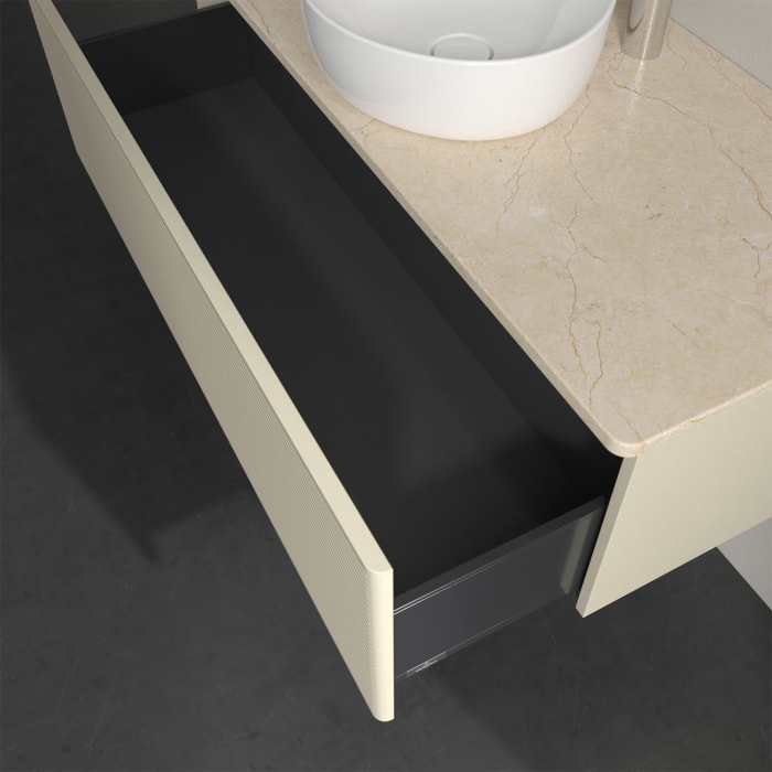 Villeroy & Boch Antao Waschbeckenunterschrank, 120 x 36 cm, 1 Auszug, Front mit Struktur, mit Hahnloch, für Waschtisch mittig