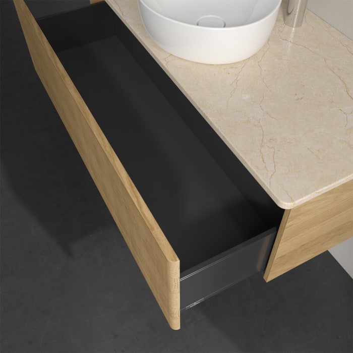 Villeroy & Boch Antao Waschbeckenunterschrank, 120 x 36 cm, 1 Auszug, Front mit Struktur, mit Hahnloch, für Waschtisch mittig