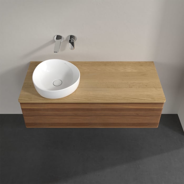 Villeroy & Boch Antao Waschbeckenunterschrank, 120 x 19 cm, 2 Auszüge, Fronten ohne Struktur, ohne Hahnloch, für Waschtisch links