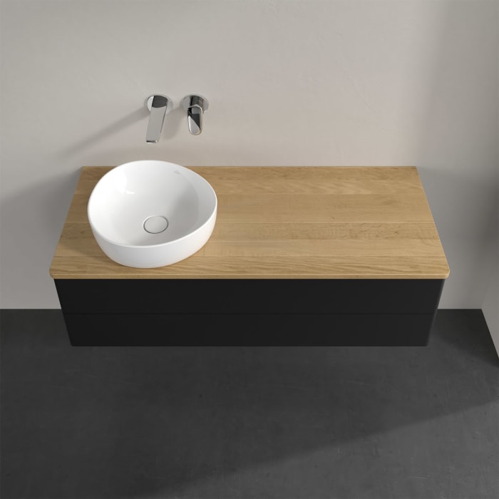 Villeroy & Boch Antao Waschbeckenunterschrank, 120 x 19 cm, 2 Auszüge, Fronten ohne Struktur, ohne Hahnloch, für Waschtisch links