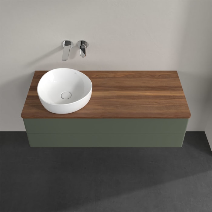 Villeroy & Boch Antao Waschbeckenunterschrank, 120 x 19 cm, 2 Auszüge, Fronten ohne Struktur, ohne Hahnloch, für Waschtisch links