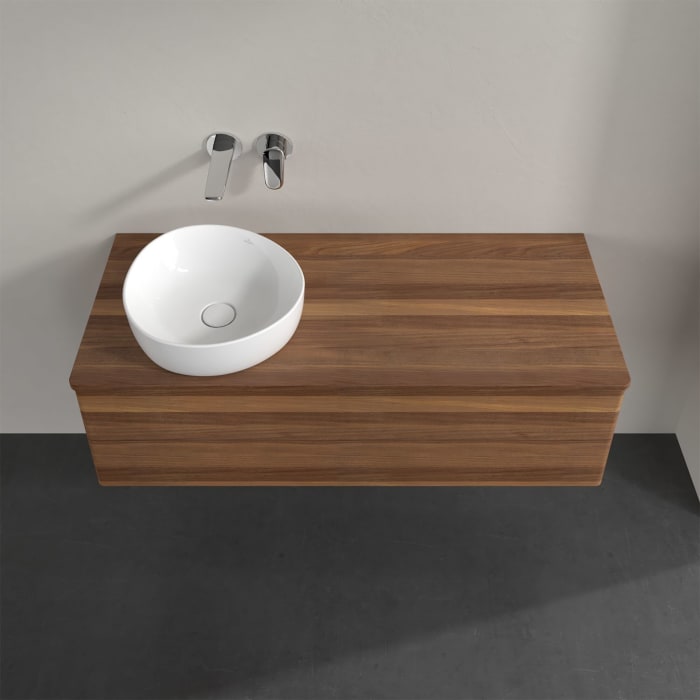 Villeroy & Boch Antao Waschbeckenunterschrank, 120 x 19 cm, 2 Auszüge, Fronten ohne Struktur, ohne Hahnloch, für Waschtisch links