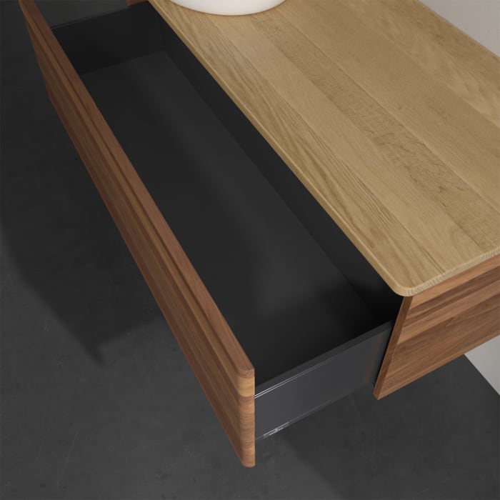 Villeroy & Boch Antao Waschbeckenunterschrank, 120 x 36 cm, 1 Auszug, Front ohne Struktur, ohne Hahnloch, für Waschtisch links