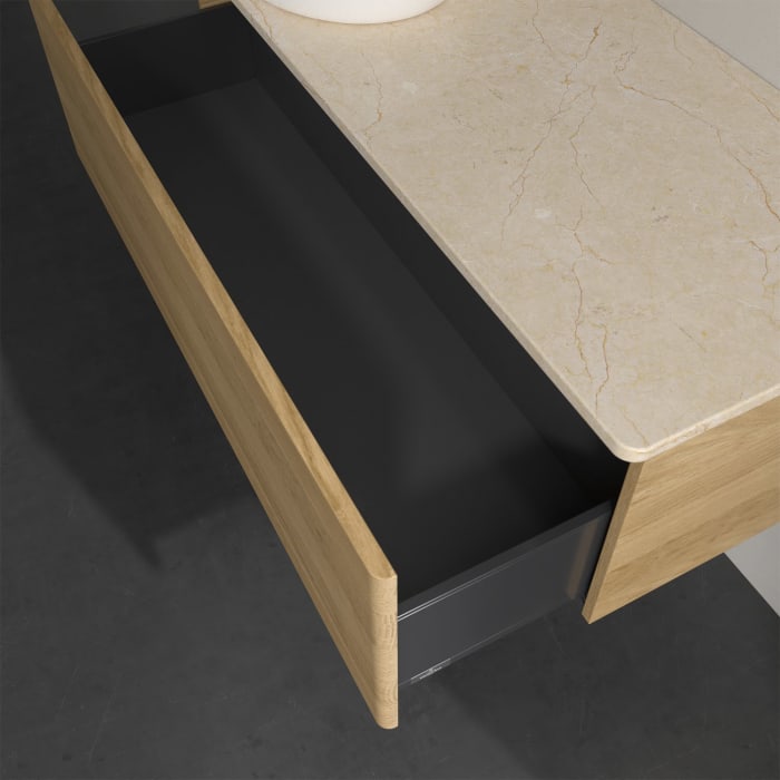 Villeroy & Boch Antao Waschbeckenunterschrank, 120 x 36 cm, 1 Auszug, Front ohne Struktur, ohne Hahnloch, für Waschtisch links