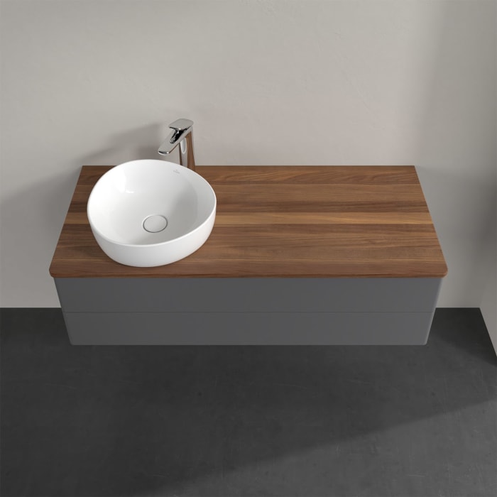 Villeroy & Boch Antao Waschbeckenunterschrank, 120 x 19 cm, 2 Auszüge, Fronten ohne Struktur, mit Hahnloch, für Waschtisch links