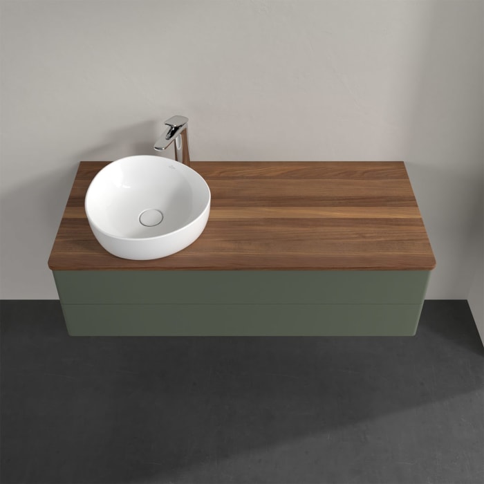 Villeroy & Boch Antao Waschbeckenunterschrank, 120 x 19 cm, 2 Auszüge, Fronten ohne Struktur, mit Hahnloch, für Waschtisch links