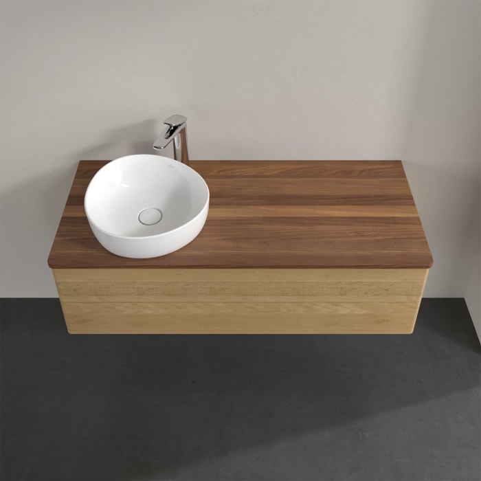 Villeroy & Boch Antao Waschbeckenunterschrank, 120 x 19 cm, 2 Auszüge, Fronten ohne Struktur, mit Hahnloch, für Waschtisch links