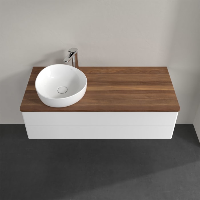 Villeroy & Boch Antao Waschbeckenunterschrank, 120 x 19 cm, 2 Auszüge, Fronten ohne Struktur, mit Hahnloch, für Waschtisch links