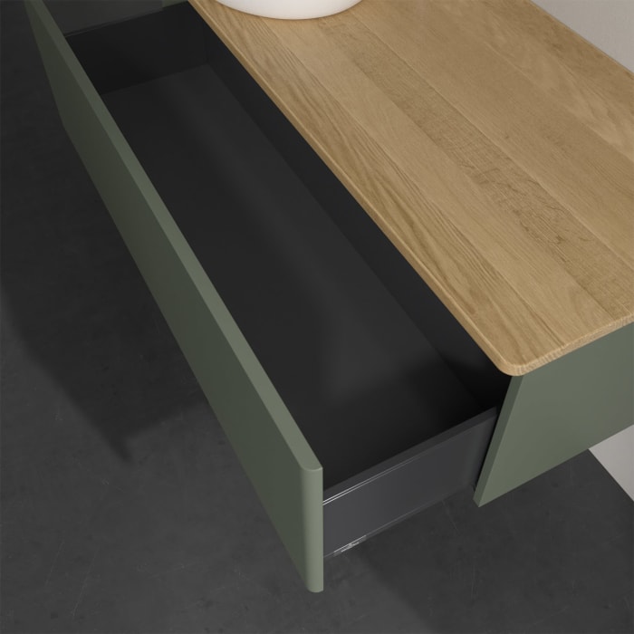 Villeroy & Boch Antao Waschbeckenunterschrank, 120 x 36 cm, 1 Auszug, Front ohne Struktur, mit Hahnloch, für Waschtisch links