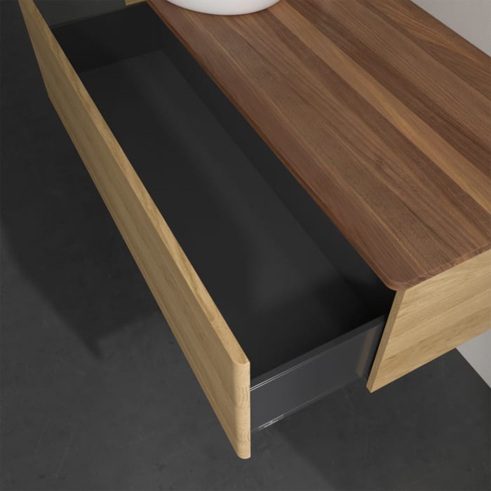 Villeroy & Boch Antao Waschbeckenunterschrank, 120 x 36 cm, 1 Auszug, Front ohne Struktur, mit Hahnloch, für Waschtisch links