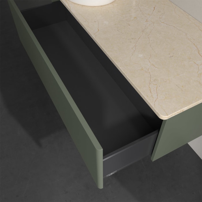 Villeroy & Boch Antao Waschbeckenunterschrank, 120 x 36 cm, 1 Auszug, Front ohne Struktur, mit Hahnloch, für Waschtisch links